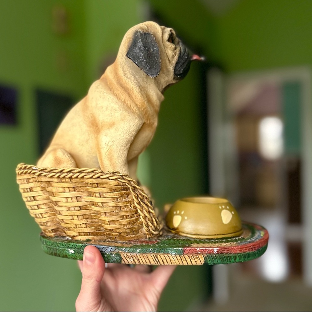 VTG Textured Pug Dog In Bed Doggy Lovers 3D Statue Candle Tea Light Holder - Picture 5 of 13